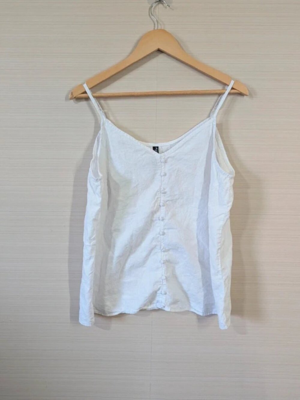 White Linen Blend Button Front Cami Top 18 Summer Minimalist Holiday Beach Light